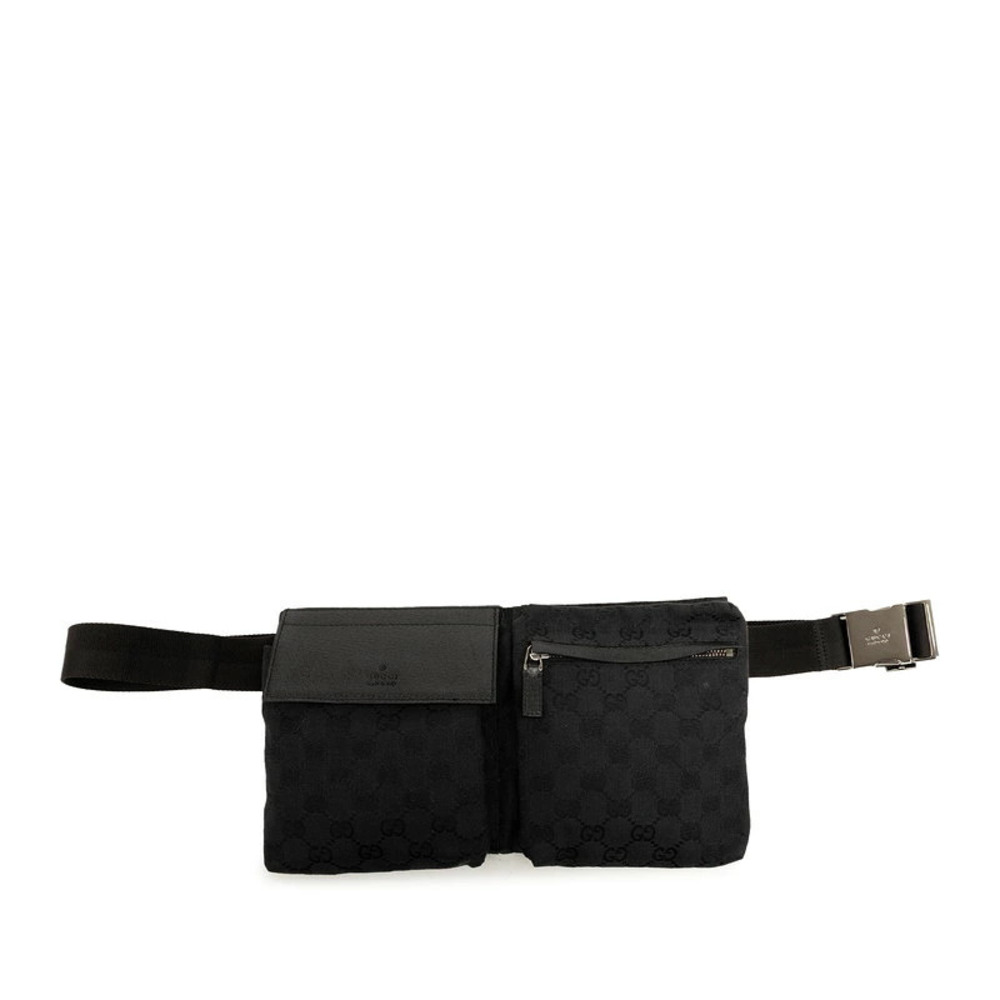 Gucci GG Canvas Waist Belt Bag Body Black Leather